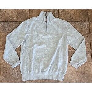 Tommy Hilfiger Mens Pullover Sweater 1/4 Zip Size Medium Gray Long Sleeve Preppy